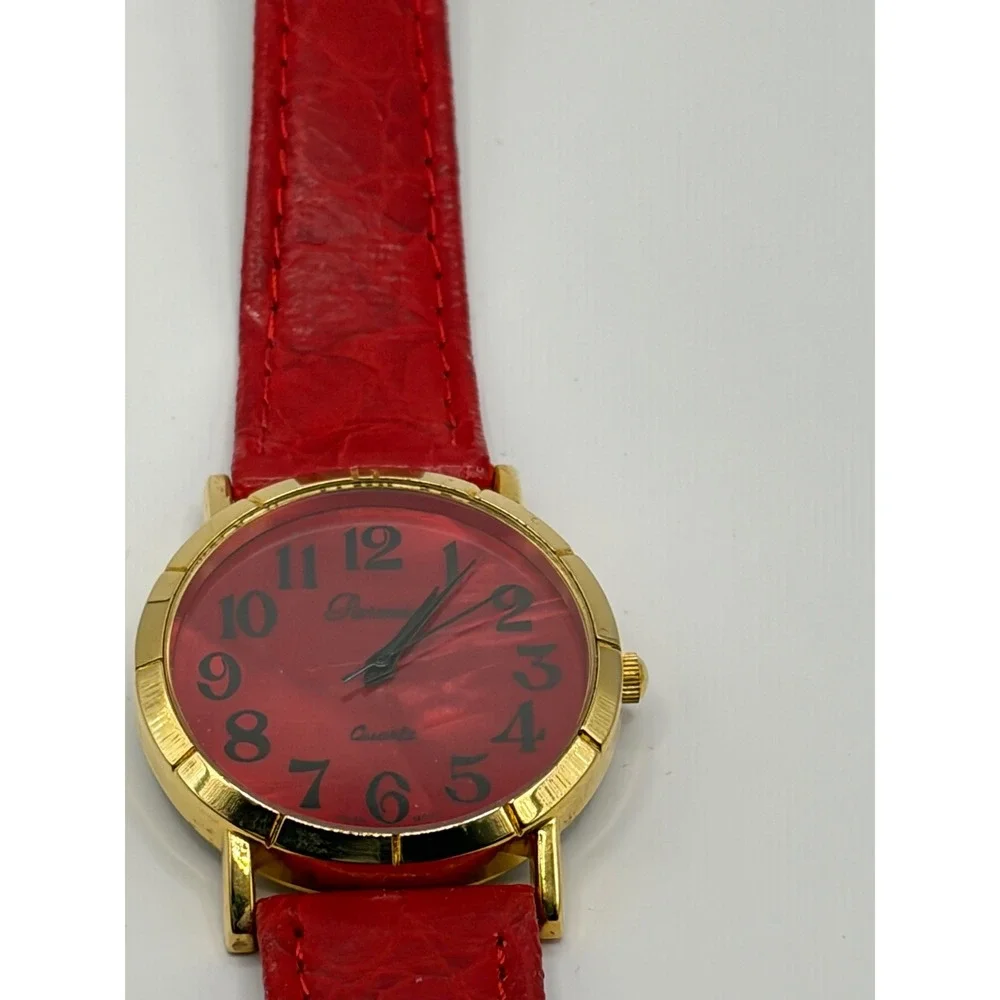 Parmeni Quartz Gold Tone Red Dial Leather Band Women's Watch‎